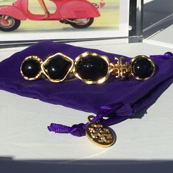 TORY BURCH KIRA 18 K GOLD PLATED BARRETTE HAIR ACCESSORIES - Picture 3 of 7